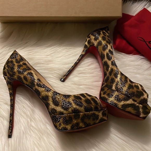 Christian Louboutin Leopard “Fetish Peep 130” Heels - Picture 2 of 13
